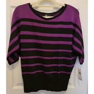 AB Studio Sweater 3/4 sleeve Purple and Black Striped Size M